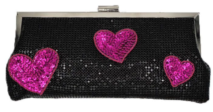 Black Mesh Pink Heart Handbag w/ Strap