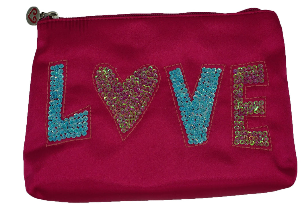 Satin LOVE Pink Cosmetic Bag