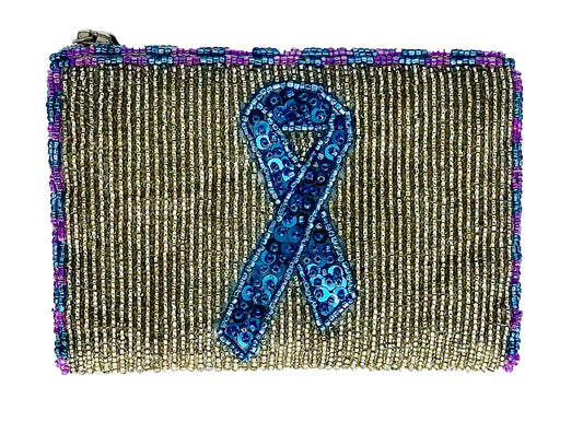 Ovarian Cancer Blue Ribbon Coin Purse
